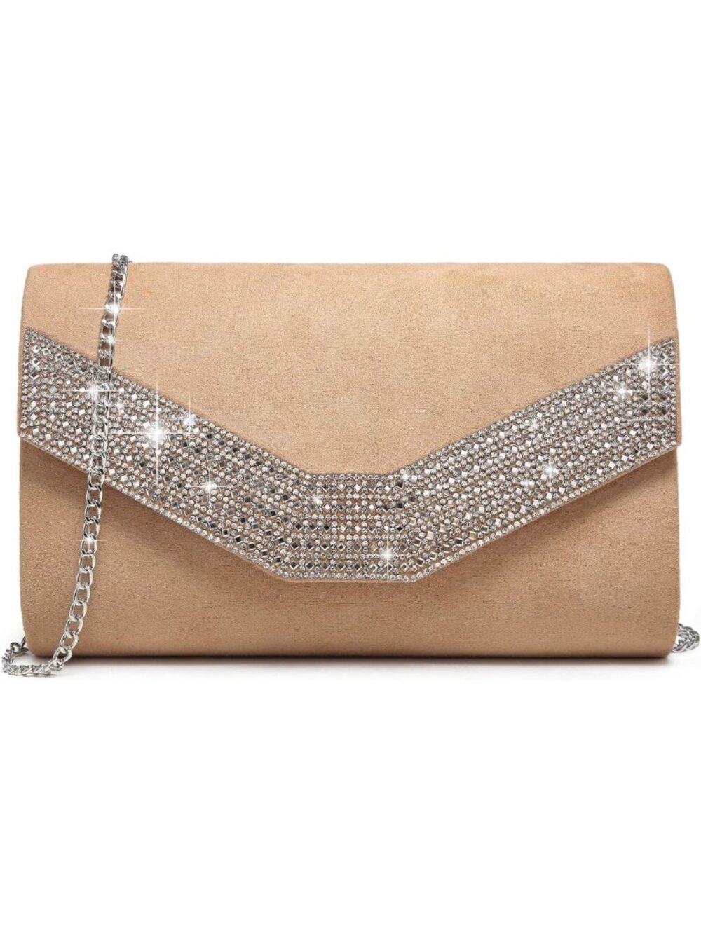 Nude Rhinestone Chevron Evening Clutch Formal Party Purse